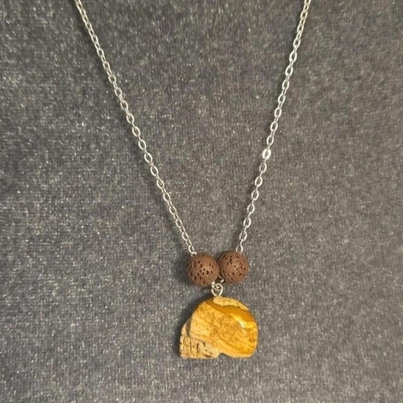 Handmade Jewelry - Carved Jasper Skull & Lava Stone Healing & Protection Natural Stone Necklace